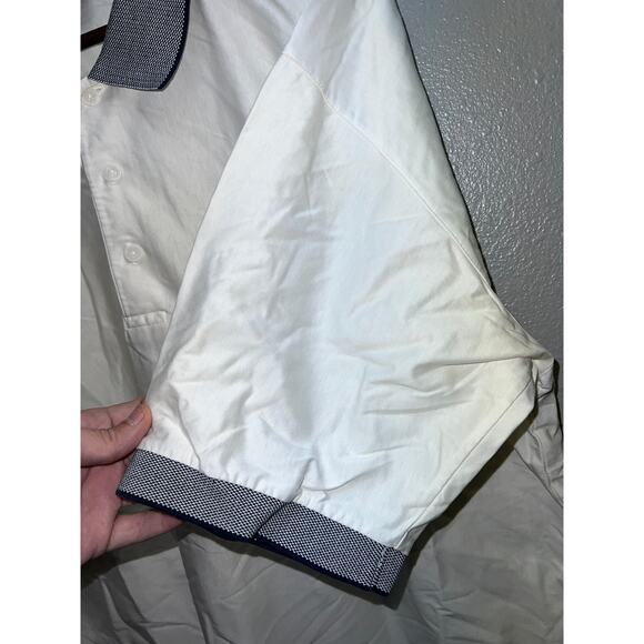 Vintage Antigua Polo Shirt White Checkered Sleeves Collared 100% Cotton Top 2XL - Picture 3 of 8